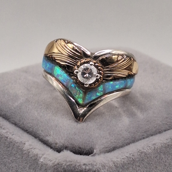 S. Ray Vintage Navajo Handmade Blue Opal Inlay Sterling...